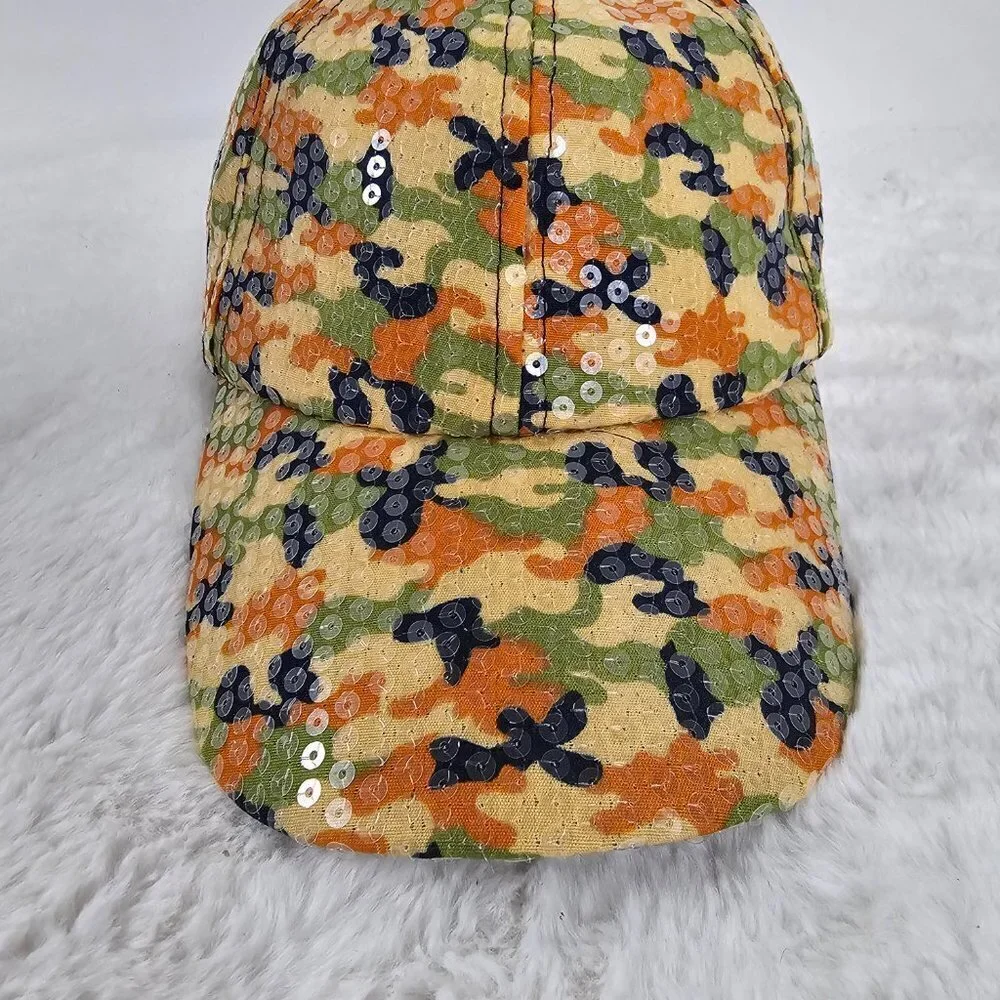 Unbranded Orange Green Camo Sequin Military Baseball Cap